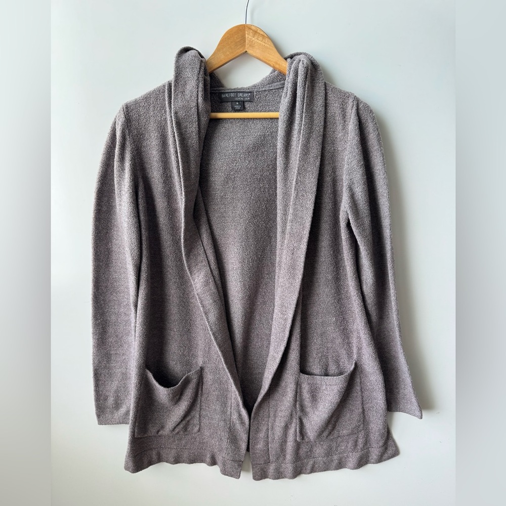 Barefoot Dreams CozyChic Lite Heathered Gray Hooded Cardigan Sweater M